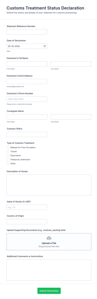 Customs Treatment Status Declaration Form Template