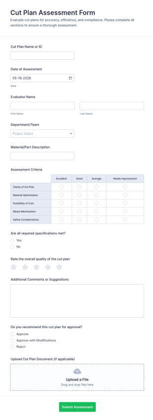 Cut Plan Assessment Form Template
