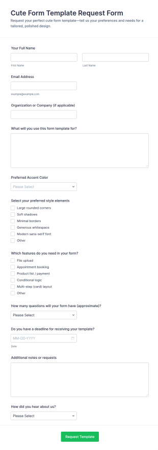 Cute Form Template Request Form