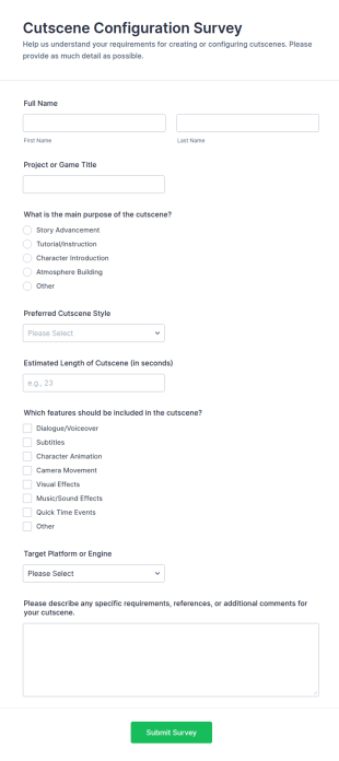 Cutscene Configuration Survey Form Template