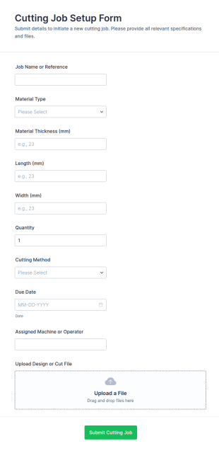 Cutting Job Setup Form Template