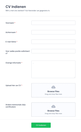 CV Aanvraagformulier Form Template