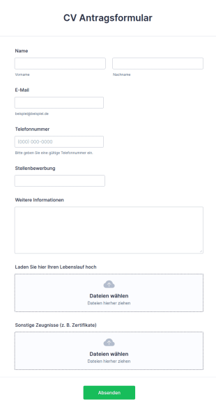 CV Antragsformular