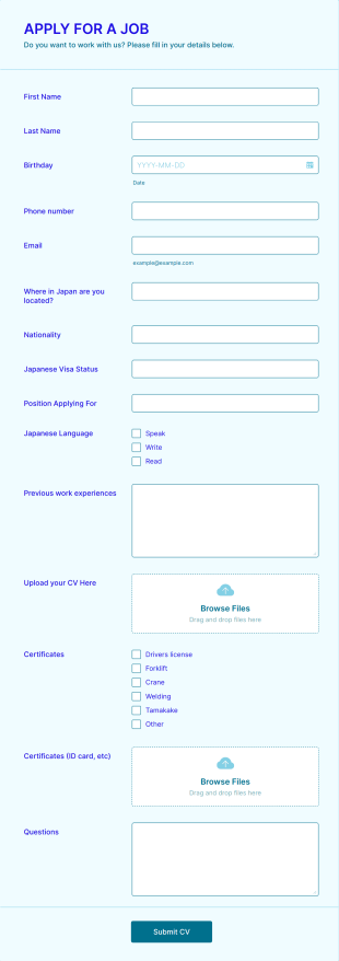 CV Application Form Template