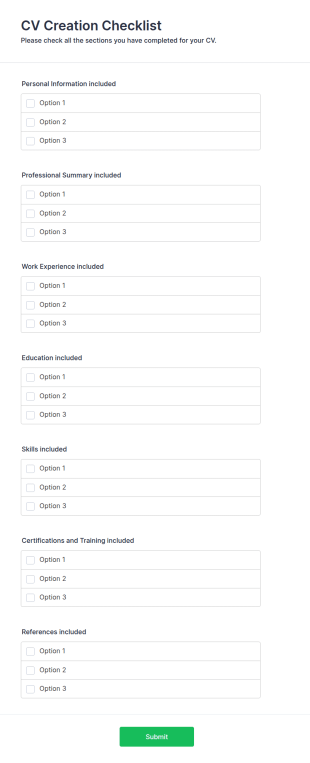 CV Creation Checklist Form Template