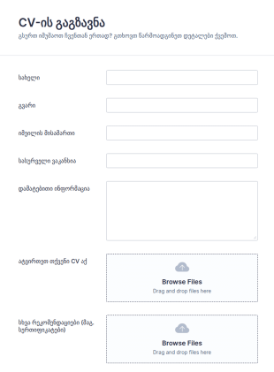 CV ის გაგზავნის ფორმა