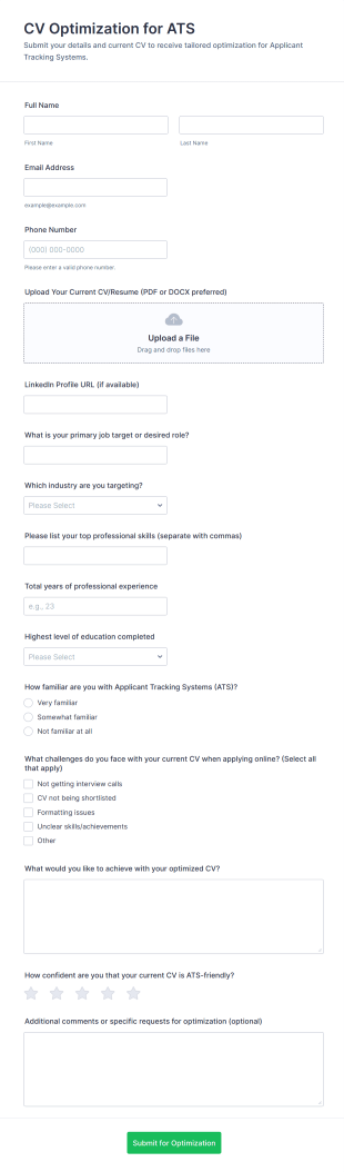 CV Optimization For ATS Form Template