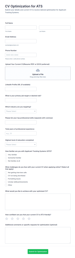 ATS CV Optimization Form Template
