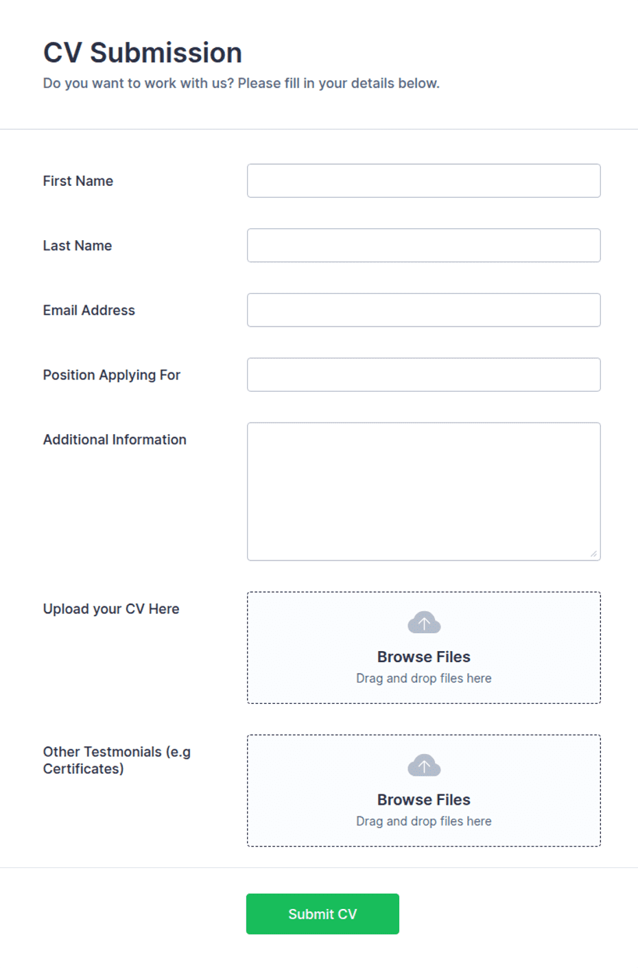 Cv Application Form CV Application Form Template | Jotform