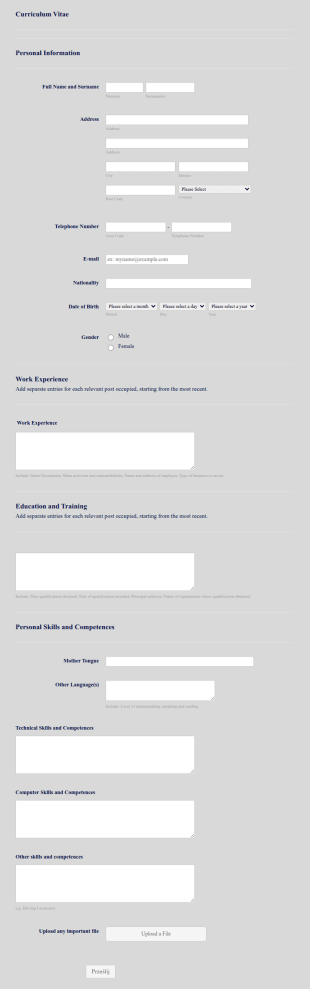 CV Form Template