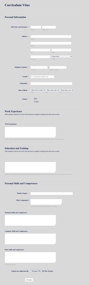 CV Form Template