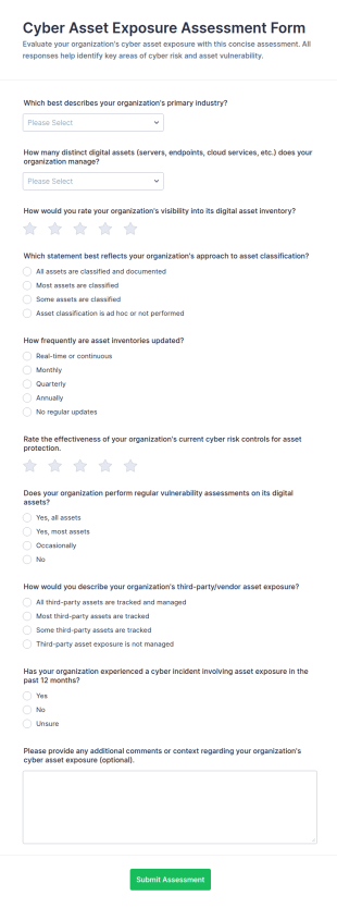 Cyber Asset Exposure Assessment Questionnaire Form Template
