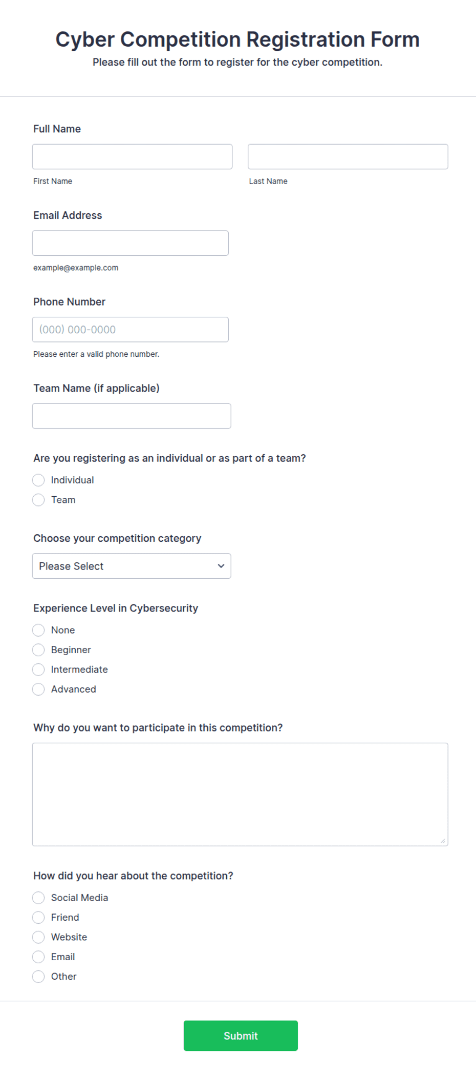 Cyber Competition Registration Form Template | Jotform