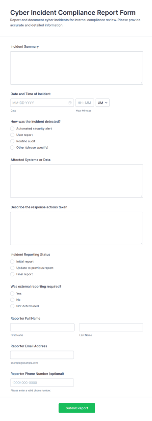 Cyber Incident Compliance Report Form Template
