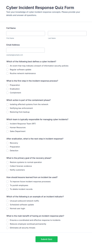 Cyber Incident Response Quiz Form Template