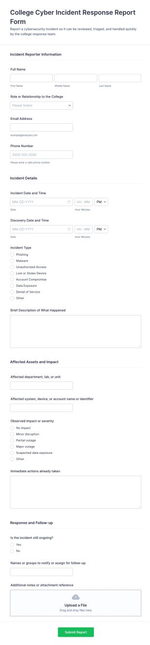 Cyber Incident Response Report Form Template
