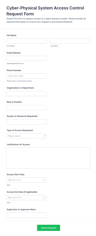 Cyber Physical System Access Control Request Form Template