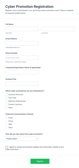Cyber Promotion Registration Form Template