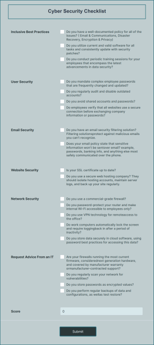 Cyber Security Checklist Form Template