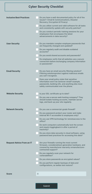 Cyber Security Checklist Form Template