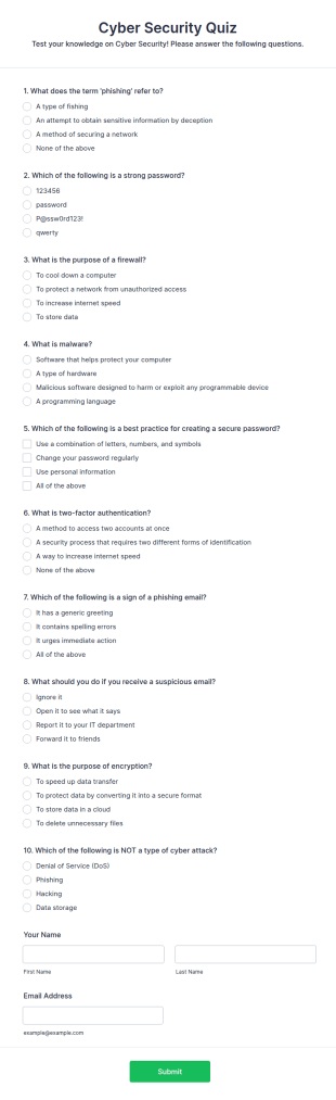 Cyber Security Quiz Form Template