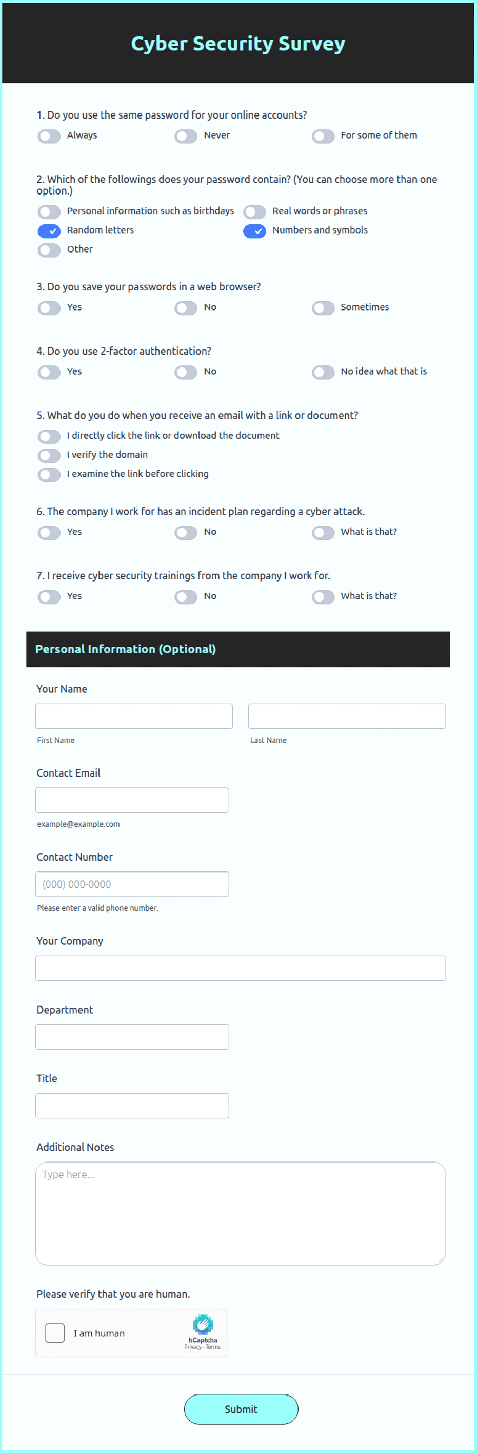 Example Security Survey Form Cyber Security Survey Form Template | Jotform