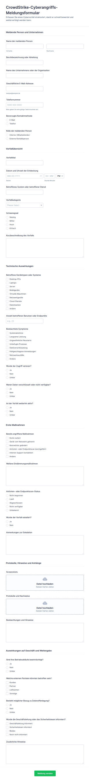 Cyberangriff Meldeformular