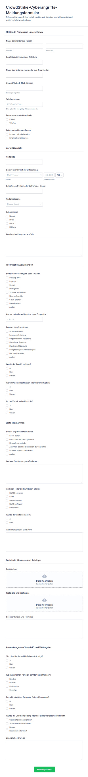 Cyberangriff Meldeformular
