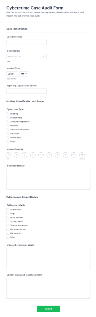 Cybercrime Case Audit Form Template
