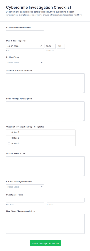 Cybercrime Investigation Checklist Form Template
