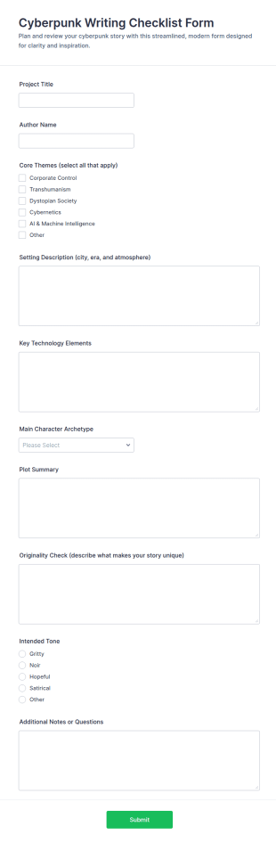 Cyberpunk Writing Checklist Form Template