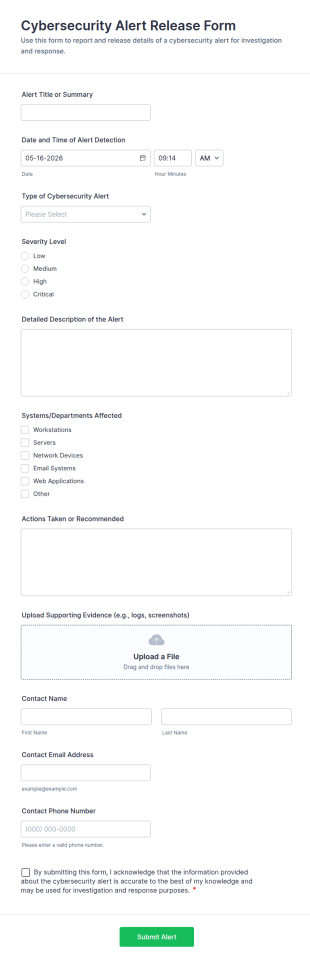Cybersecurity Alert Release Form Template