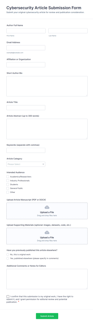 Cybersecurity Article Submission Form Template