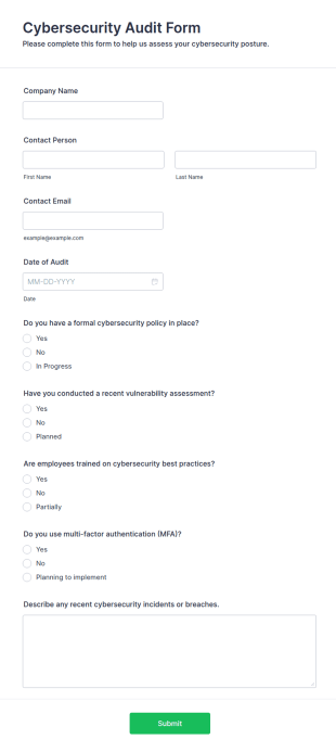 Cybersecurity Audit Form Template