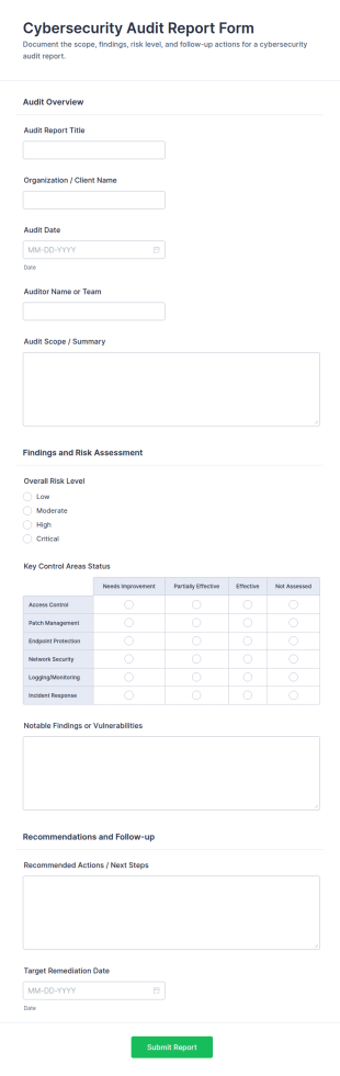 Cybersecurity Audit Report Form Template