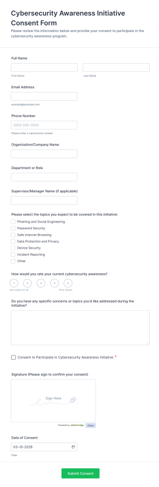 Cybersecurity Awareness Initiative Consent Form Template