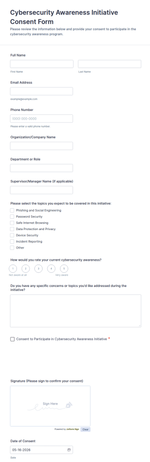 Cybersecurity Awareness Initiative Consent Form Template