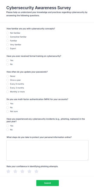 Cybersecurity Awareness Survey Form Template