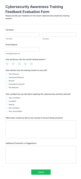 Cybersecurity Awareness Training Feedback Evaluation Form Template