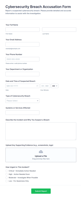Cybersecurity Breach Accusation Form Template