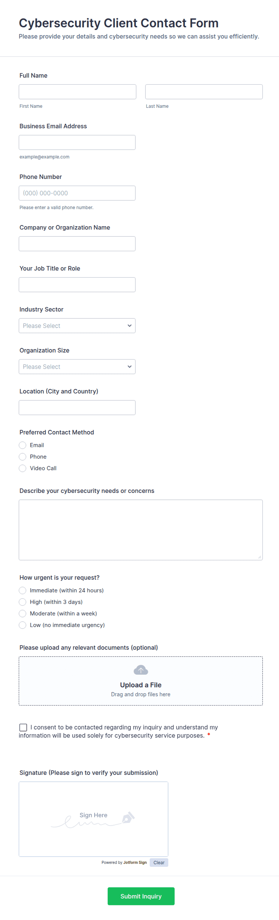 Cybersecurity Client Contact Form Template | Jotform