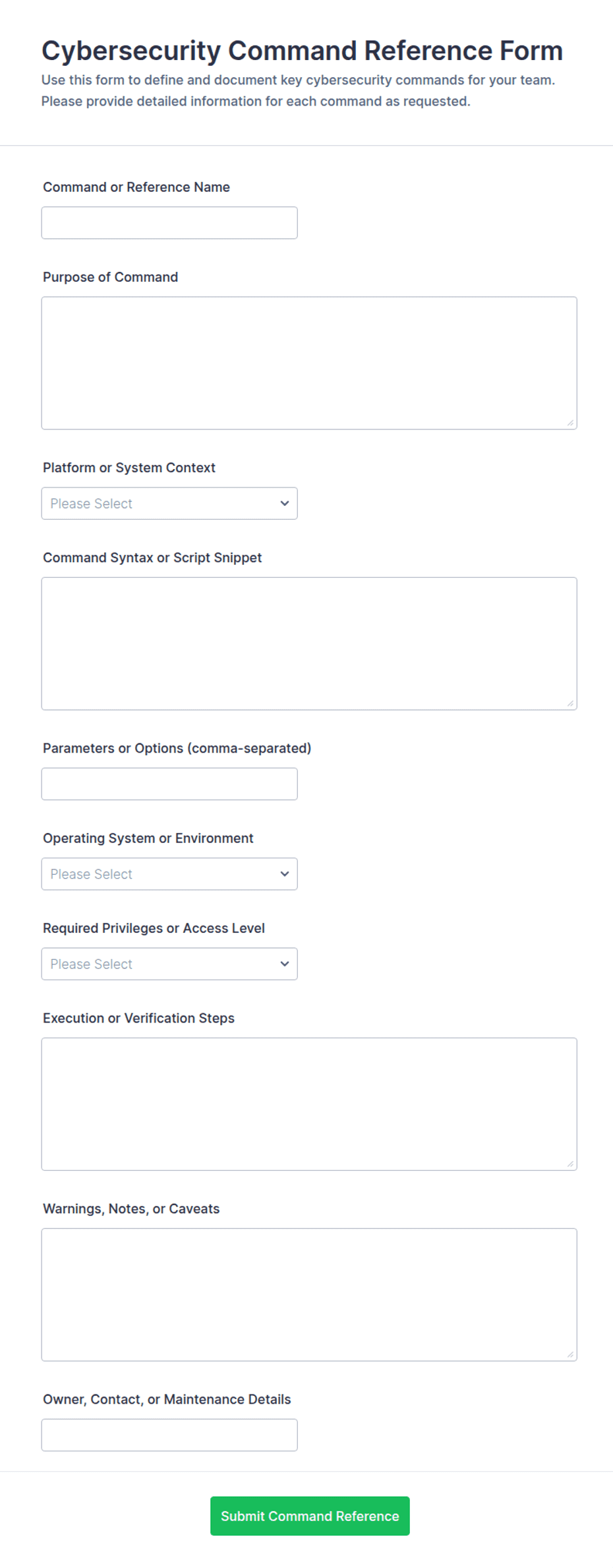 Kind Reference Cybersecurity Command Reference Form Template | Jotform