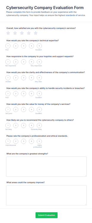 Cybersecurity Company Evaluation Survey Form Template