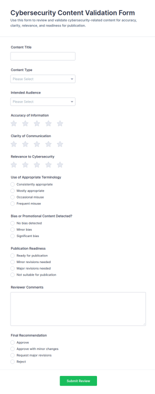 Cybersecurity Content Validation Form Template