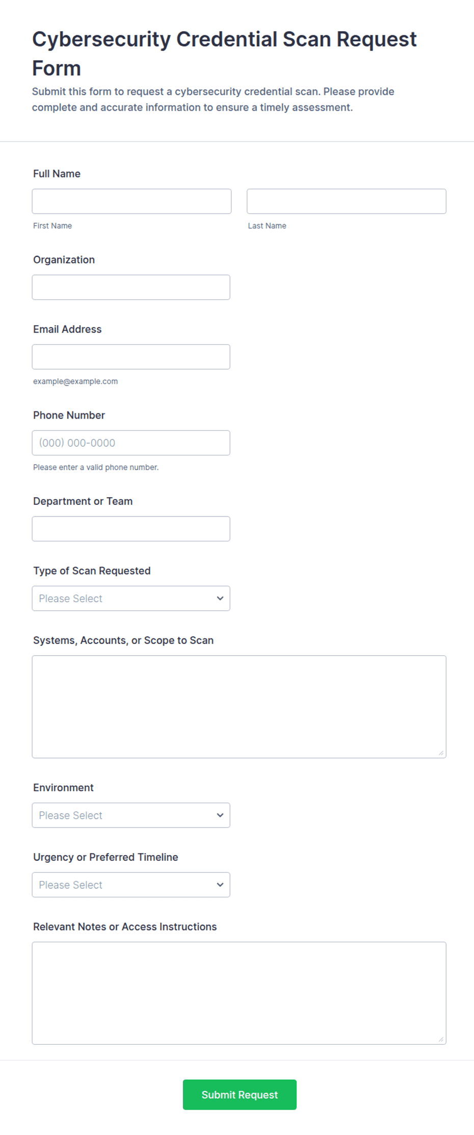 Cybersecurity Credential Scan Request Form Template | Jotform