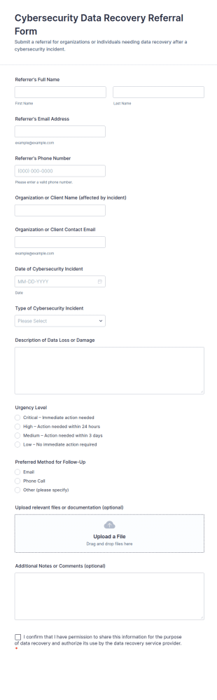 Cybersecurity Data Recovery Referral Form Template