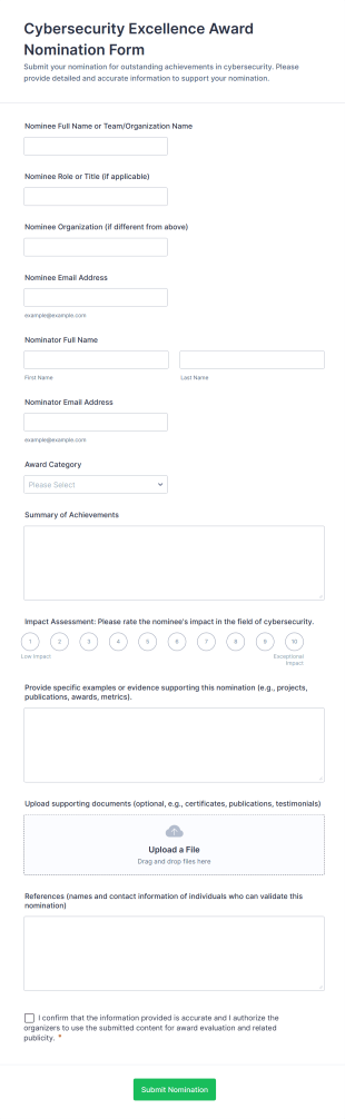 Cybersecurity Excellence Award Nomination Form Template