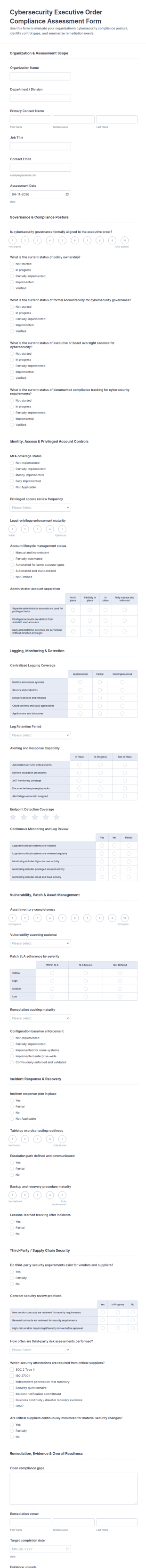 Cybersecurity Executive Order Compliance Assessment Form Template