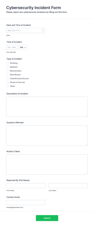 Cybersecurity Incident Form Template