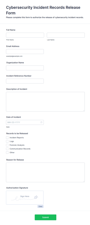 Cybersecurity Incident Records Release Form Template